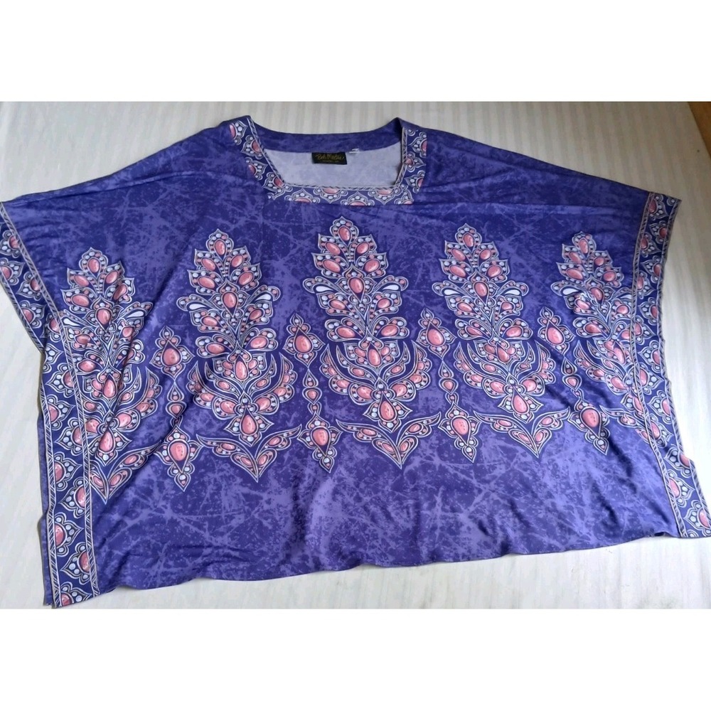 Bob Mackie Top 2x Purple Kimono Sleeve Flowy Artsy Lagenlook Boho Mature
